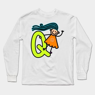 Letter Q for girls alphabet Kids Colorful Cartoon Character Long Sleeve T-Shirt